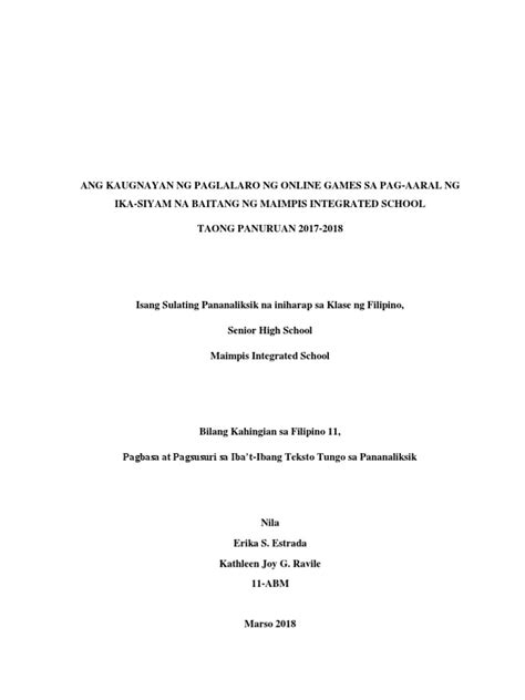 (PDF) ANG KAUGNAYAN NG PAGLALARO NG ONLINE .